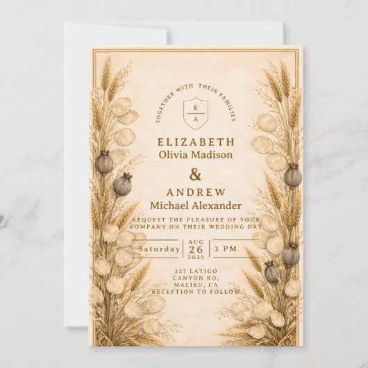 Autumn Wheat Botanical Wedding 招待状 (正面)