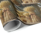 Autumn Wheat Bundles Tied With Plaid Ribbon ラッピングペーパー (ロールコーナー)