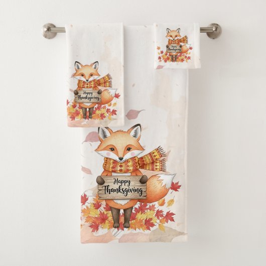 Autumn Whimsy – Thanksgiving Fox with Fall Leaves  バスタオルセット (インサイチュ)