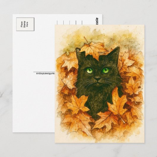 Autumn Whisper Black Cat Postcard ポストカード (正面/裏面)
