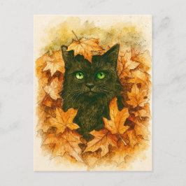 Autumn Whisper Black Cat Postcard ポストカード