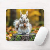 Autumn White Squirrel On a Tree Stump マウスパッド (マウス)