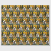 Autumn White Squirrel On a Tree Stump ラッピングペーパー (フラット)