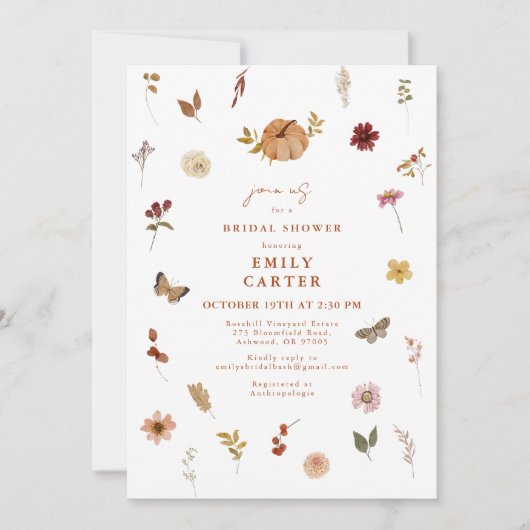 Autumn Wildflower Bridal Shower Rustic 招待状 (正面)