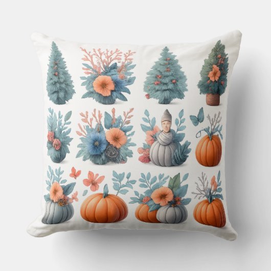 Autumn & Winter Seasonal Mix Throw Pillow クッション (正面)