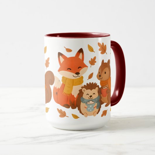 Autumn Woodland Animals Ceramic Mug マグカップ (正面右)