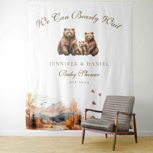 Autumn Woodland Bear Family We Can Bearly Wait タペストリー (インサイチュ)