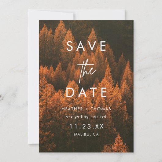 Autumn Woods Minimalist Save the Date (正面)