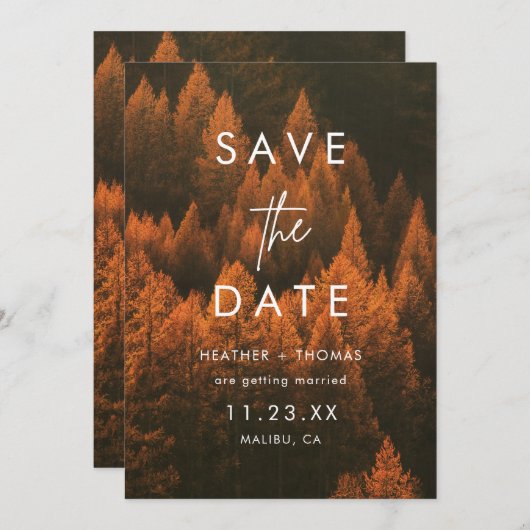 Autumn Woods Minimalist Save the Date (正面/裏面)