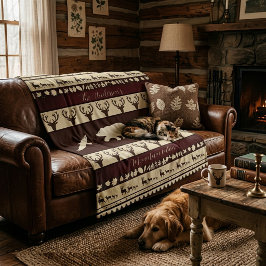 Autumn woods personalized cabin フリースブランケット