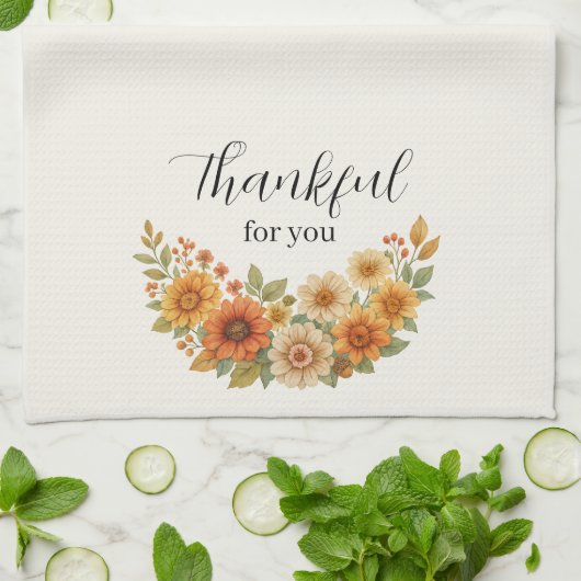 Autumn Wreath – Fall Floral Thanksgiving キッチンタオル (折り畳み)