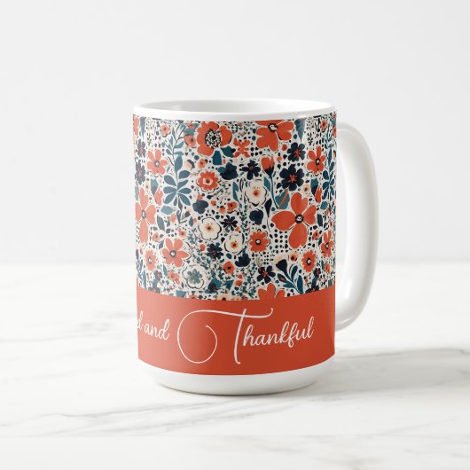 Autumnal Florals Cute Retro Blessed And Thankful コーヒーマグカップ (正面右)