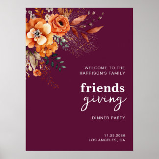 Autumnal flowers thanksgiving elegant burgundy ポスター