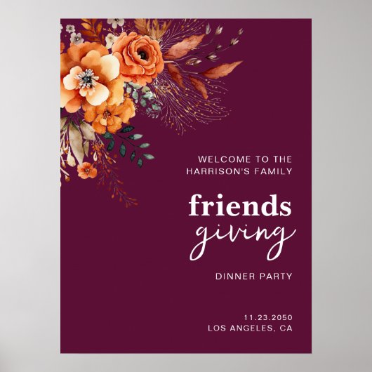 Autumnal flowers thanksgiving elegant burgundy ポスター (正面)