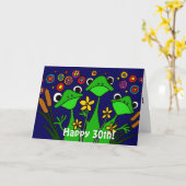 AV-おもしろいな民芸のカエルの第30ハッピーバースデーカード カード (黄色い花)