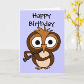 AV-クラリネットのバースデー・カードを遊んでいるフクロウ カード (黄色い花)