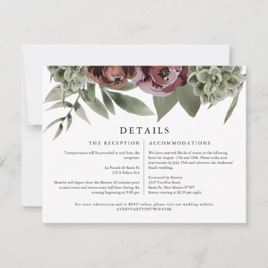 AVAブルゴーニュフローラ多肉砂漠詳細カード 招待状 (正面)