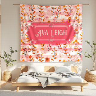 Avaリーピンクとオレンジウォーターのカラーフローラ フリースブランケット