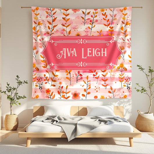 Avaリーピンクとオレンジウォーターのカラーフローラ フリースブランケット