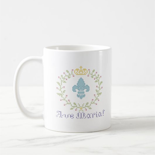 Ave Maria Cross Stitch Look American Mug w/logo コーヒーマグカップ (左)