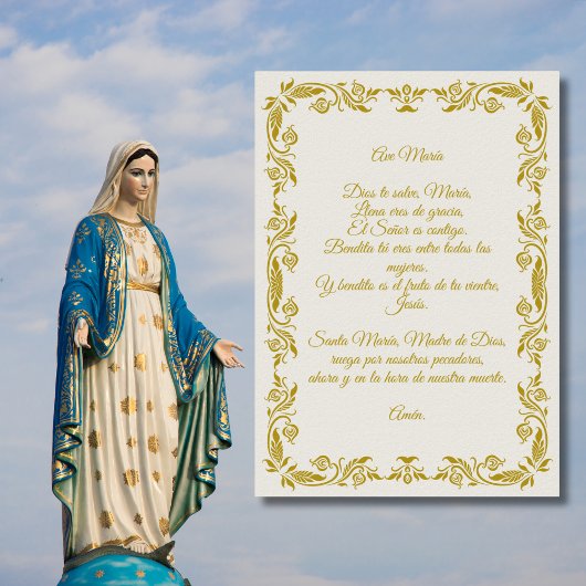 Ave María Elegant Off-White and Gold Botanicals Po ポスター