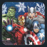 Avengers Classics | Winter Holiday Group Graphic スクエアシール<br><div class="desc">Check out Hulk,  Iron Man,  Thor,  and Captain America gathered together in the snow for the holidays,  featuring their logos on falling snowflakes! | For non-commercial personal use only.</div>
