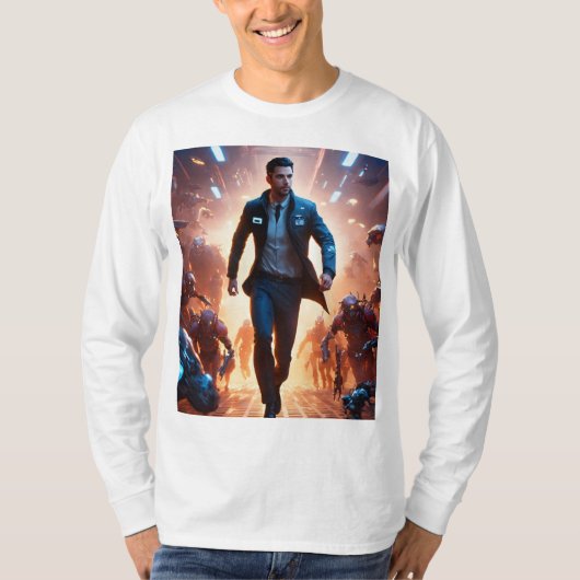 Avengers vs. Cyborgs：エピックバトルTシャツデザイン Tシャツ (正面)
