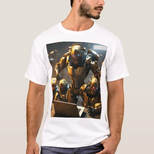 Avengers vs. Cyborgs – 未来的な都市バトルティー Tシャツ (正面)