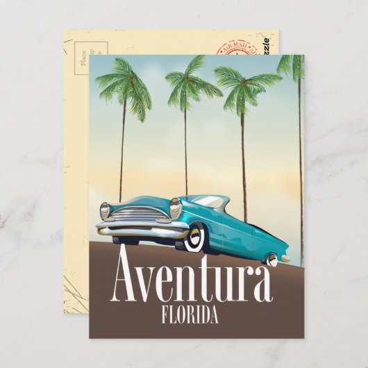 Aventura,フロリダのレトロな車の旅行ポスター ポストカード (正面/裏面)