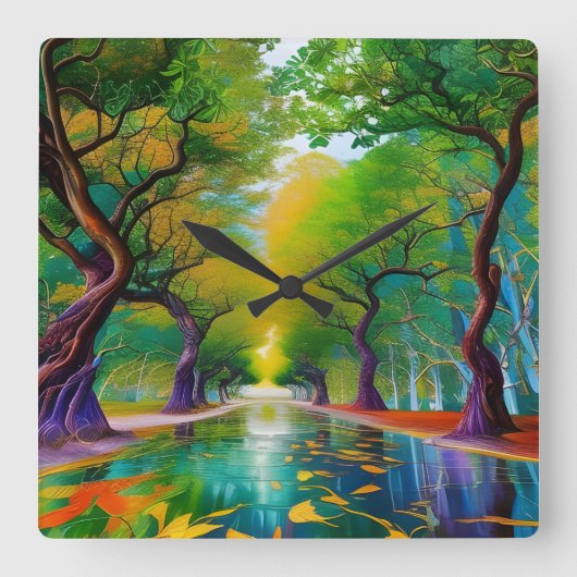 Avenue of Trees紅葉 スクエア壁時計 (正面)