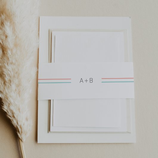 AVERYシンプルコーラルとティール（緑がかった色）モノグラム結婚ズ 招待状ベリーバンド