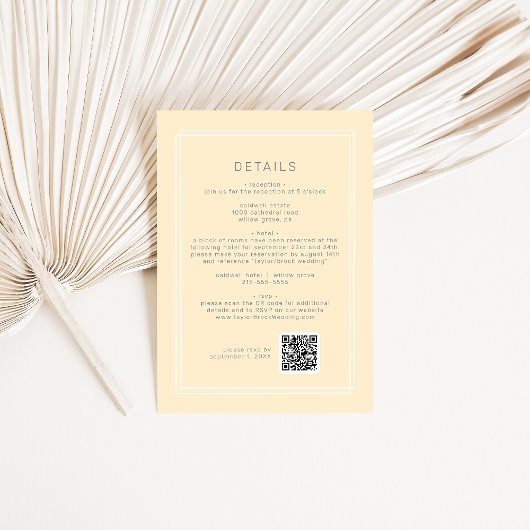 AVERYシンプルニュートラル黄色QRコード結婚の詳細 エンクロージャーカード