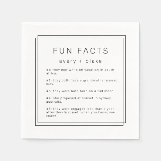 AVERYミニマモダンリストおもしろいファクト結婚ズ スタンダードカクテルナプキン (正面)