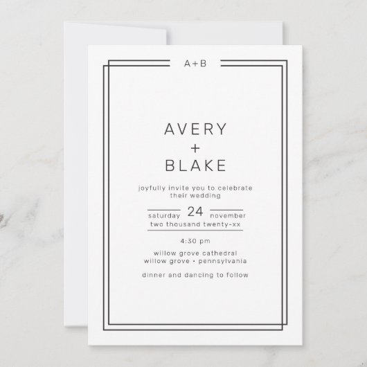 AVERYミニマモダンリストダブルフレームフォト結婚ズ 招待状 (正面)