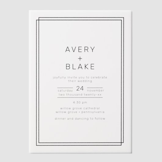 AVERYミニマモダンリストダブルフレー結婚ム ベラム紙招待状 (正面)