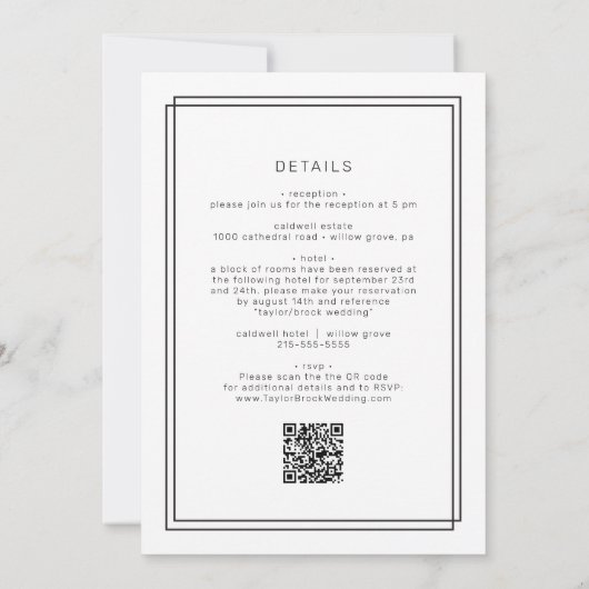 AVERYミニマモダンリストモノクロQRコー結婚ド 招待状 (裏面)