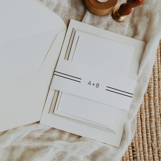 AVERY黒モダン白モノグラム結婚ズ 招待状ベリーバンド