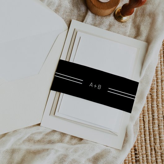 AVERY モダン Dark Black Monogram結婚's 招待状ベリーバンド