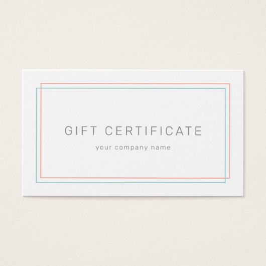 AVERY Coral and Teal Business Gift Certificate (正面)