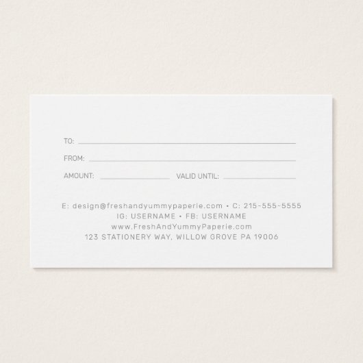 AVERY Coral and Teal Business Gift Certificate (裏面)
