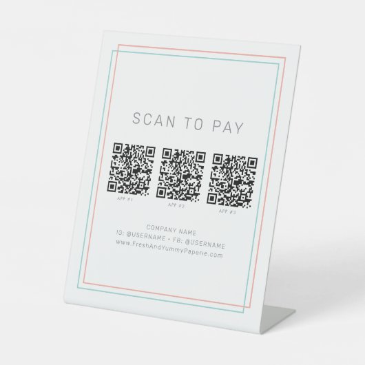 AVERY Coral and Teal Business QR Code Scan To Pay 台座サイン (正面)
