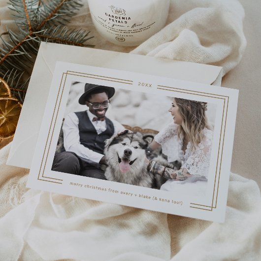 AVERY Gold White Framed Couples Photo Christmas シーズンカード