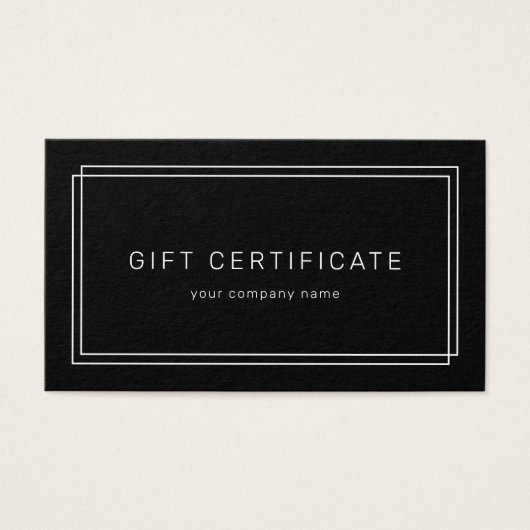 AVERY Modern Black Business Gift Certificate (正面)