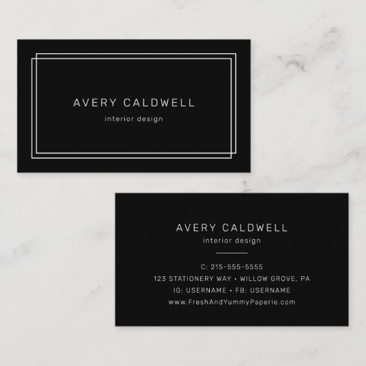 AVERY Modern Black Double Frame Business Card 名刺 (正面/裏面)