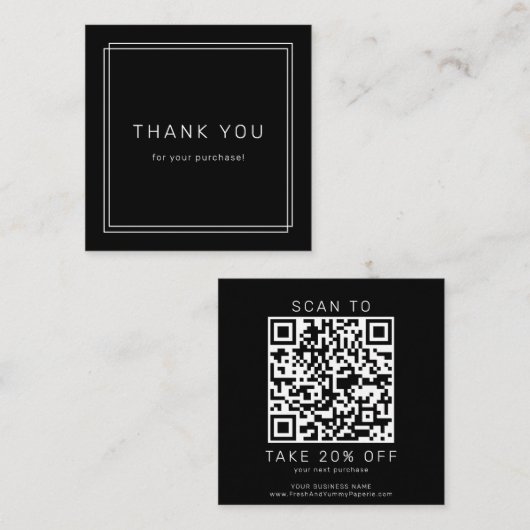 AVERY Modern Dark Black Business QR Code Thank You 割引カード (正面/裏面)