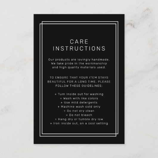 AVERY Modern Dark Black Product Care Instructions エンクロージャーカード (正面)