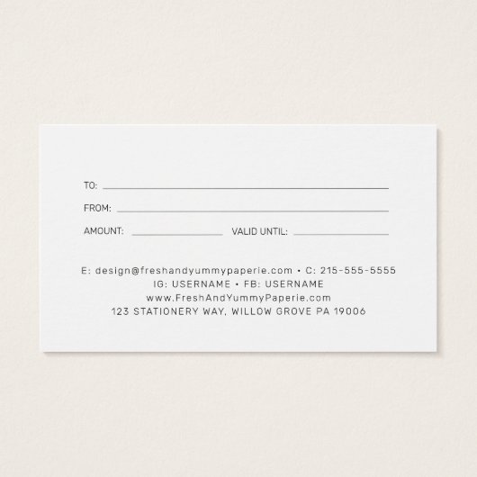AVERY Modern Minimalist Business Gift Certificate (裏面)