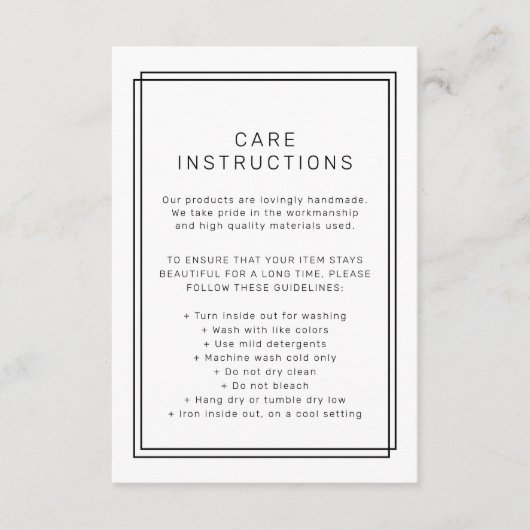 AVERY Modern Minimalist Product Care Instructions エンクロージャーカード (正面)