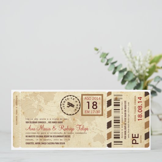 Avião embarque convite de casamentoのbilhet 招待状 (スタンド正面)