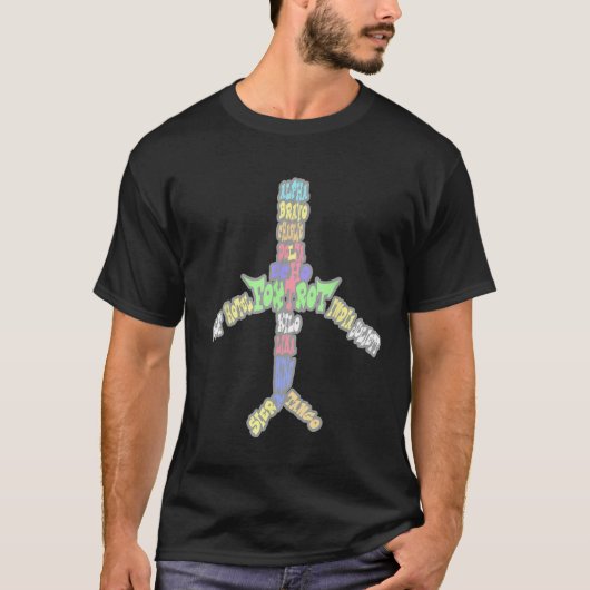 Aviation Airplane with Random Words and Letters fo Tシャツ (正面)